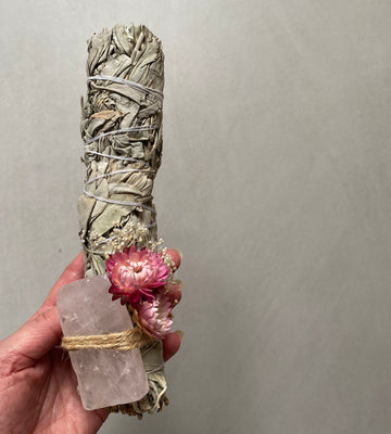 White Sage with Rose Quartz Smudge Stick