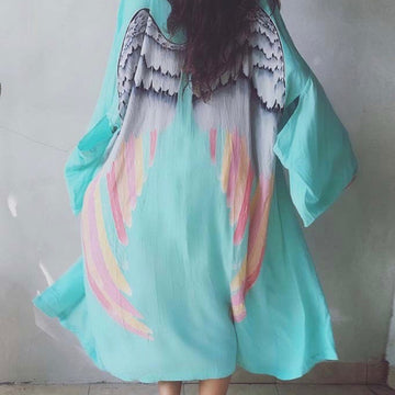 Archangel Gabriel Everyday Kimono Aqua with Silver Pastel Wings