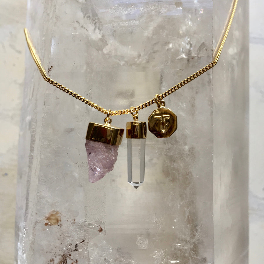 Crystal Powers Charm Necklace - Clear Quartz & Morganite