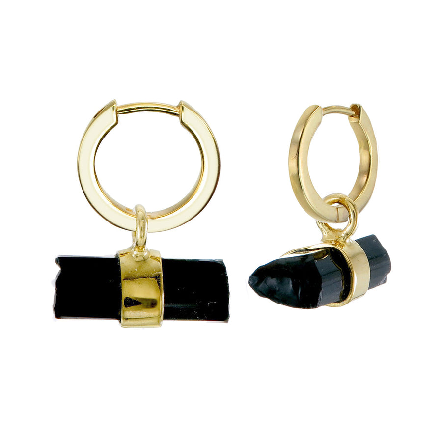 Black Tourmaline Gold Hoop Earrings