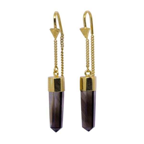 Smoky Quartz Crystal - Gold Earrings