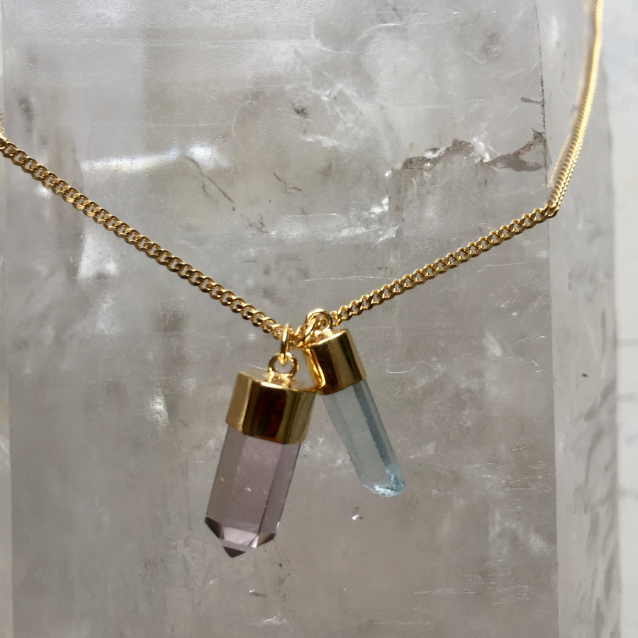 Crystal Powers Charm Necklace - Pale Amethyst & Aquamarine