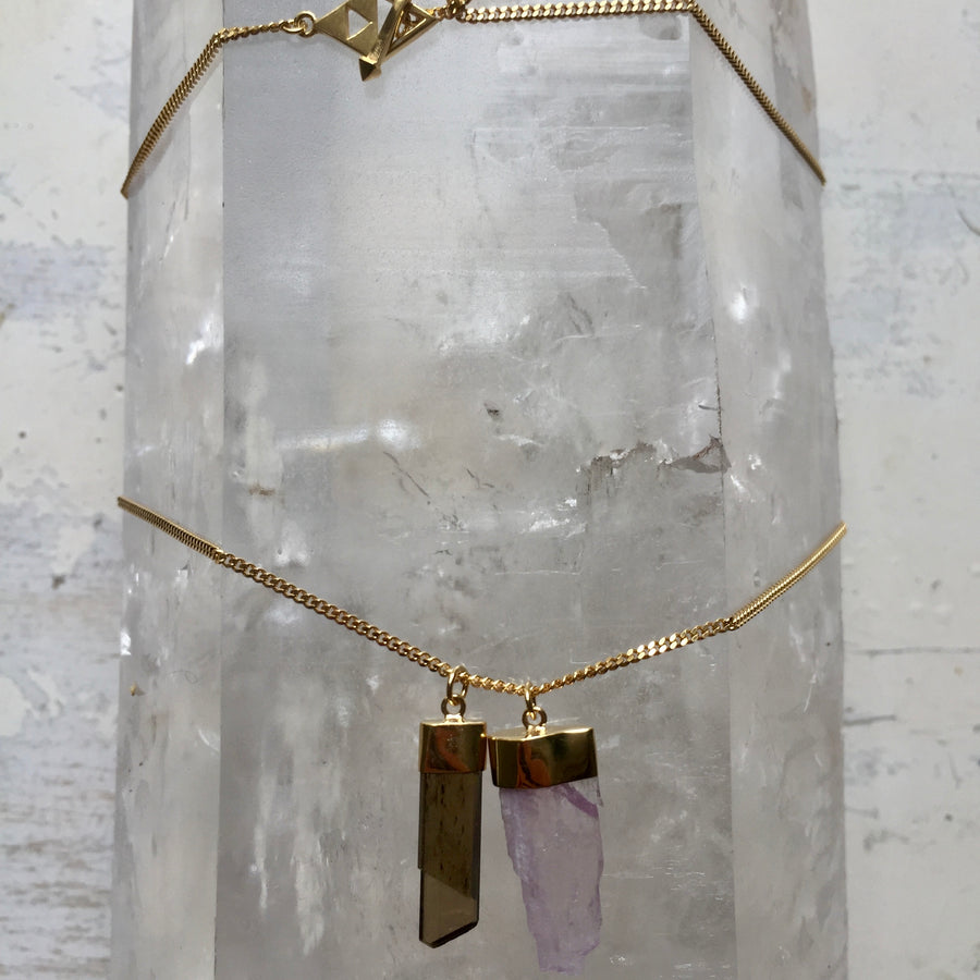 Crystal Powers Charm Necklace - Kunzite & Olive Tourmaline